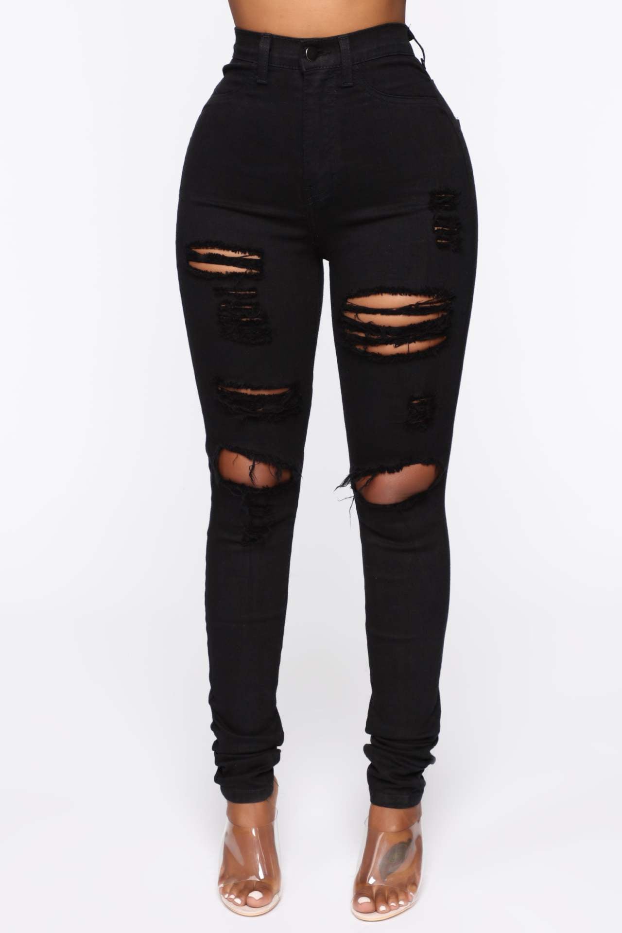 Black And White Stretch Ripped Jeans Women's Leggings