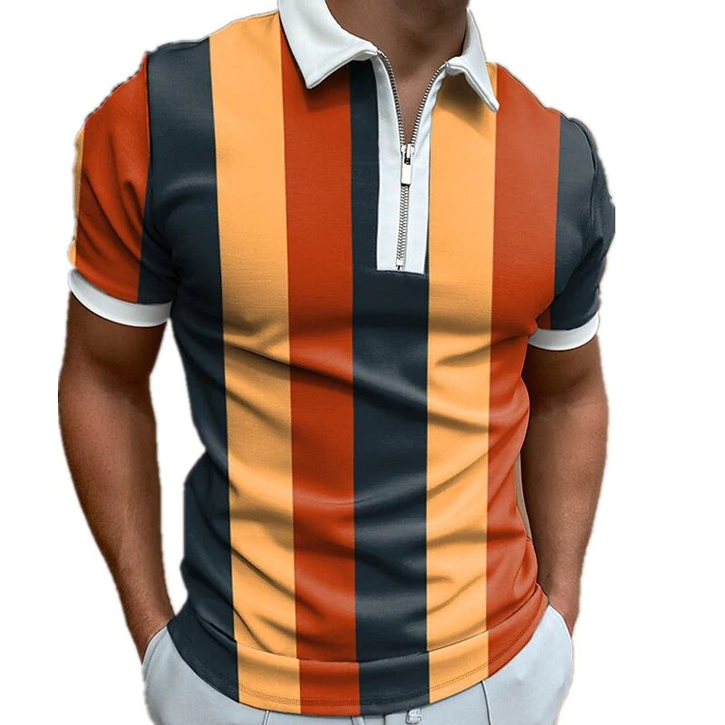 European And American Men's Tie-dyed Printing Lapel Short-sleeved Zipper Polo Shirt