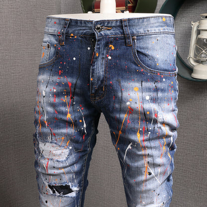 Men's Fashion Splash-ink Hole Patch Jeans