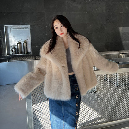 Women's Fashionable Large Lapel Imitation Fur Warm Coat