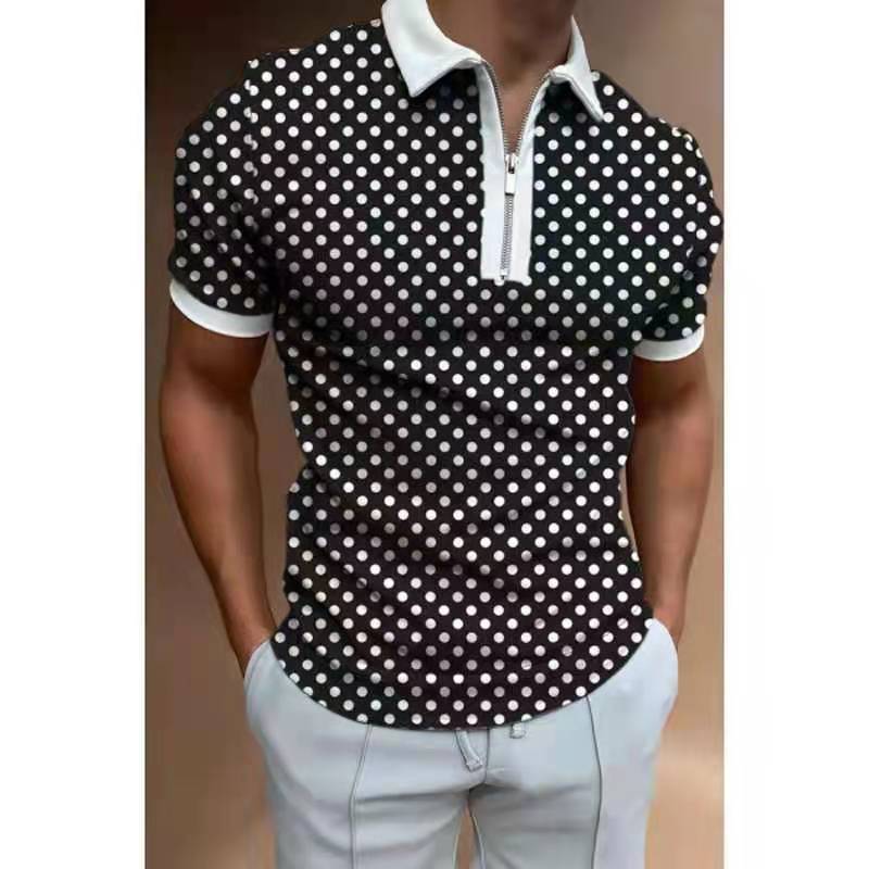 New Style POLO Shirt Zipper Knitted Jacquard Men's T-shirt Top