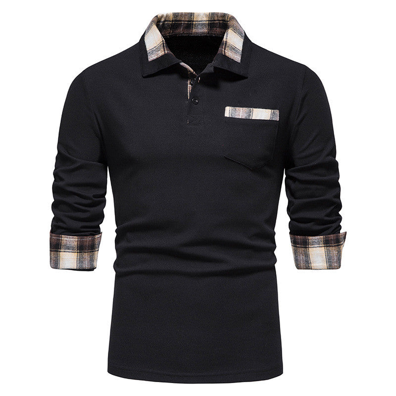 Men's Casual Long Sleeve Check Neck Polo