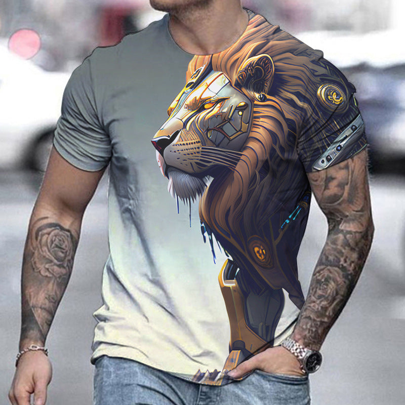 Men's Casual Lion Printing Short-sleeved T-shirt