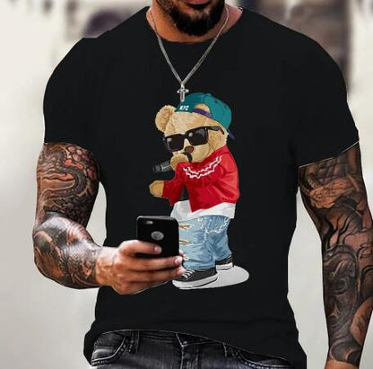 Men's Fashion Casual Animal Bear Printed T-shirt