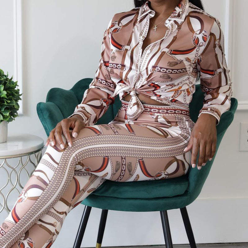 Women's Printed Long Sleeve Two-piece Suit