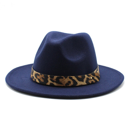 Men's Fashion Leopard Print Woolen Big Brim Top Hat