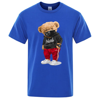 Sports Mask Bear Printed Short-sleeved T-shirt Men