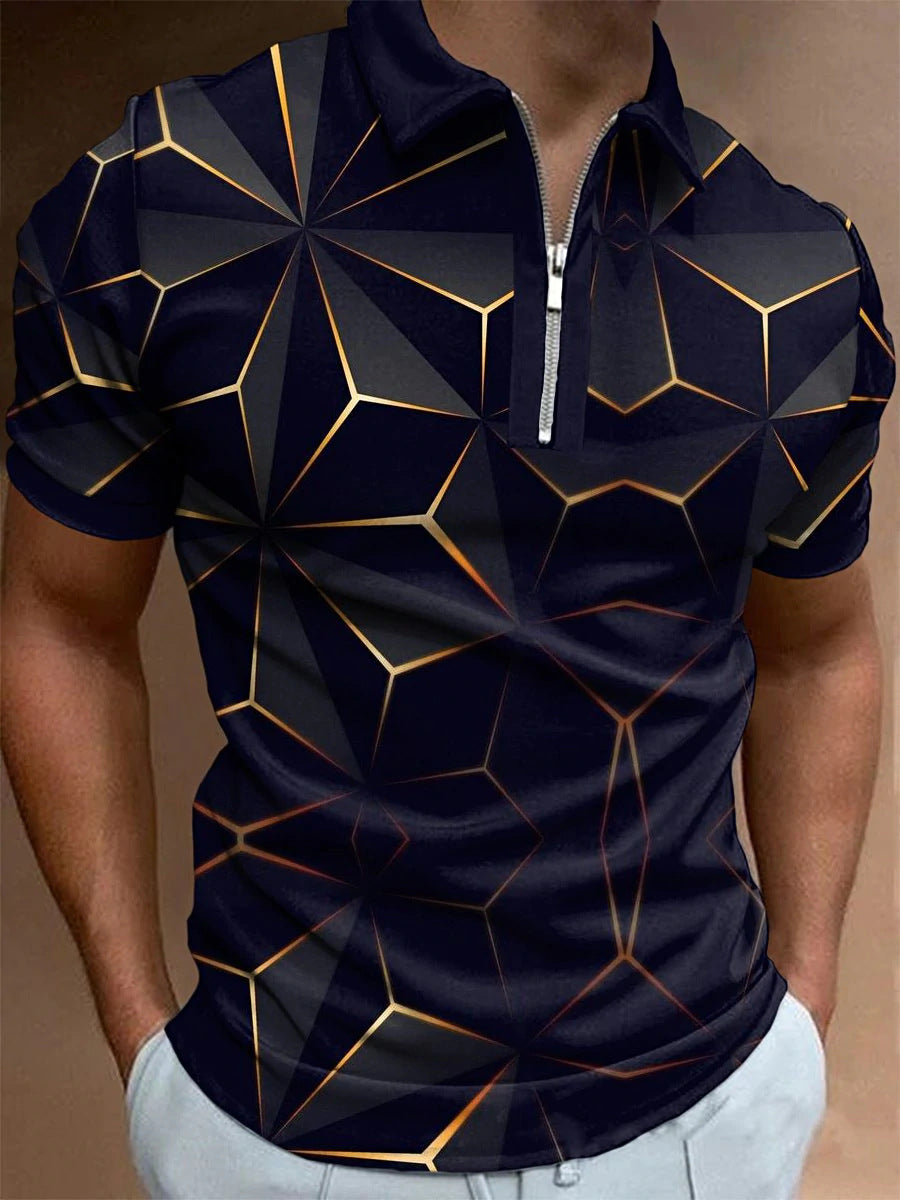 Casual Short-sleeved Digital Printing Zipper Pullover Men's