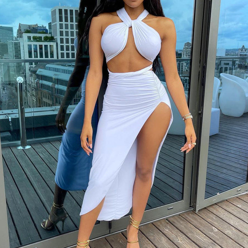 Women's Halter Backless Slit Skirt Two-piece Suit