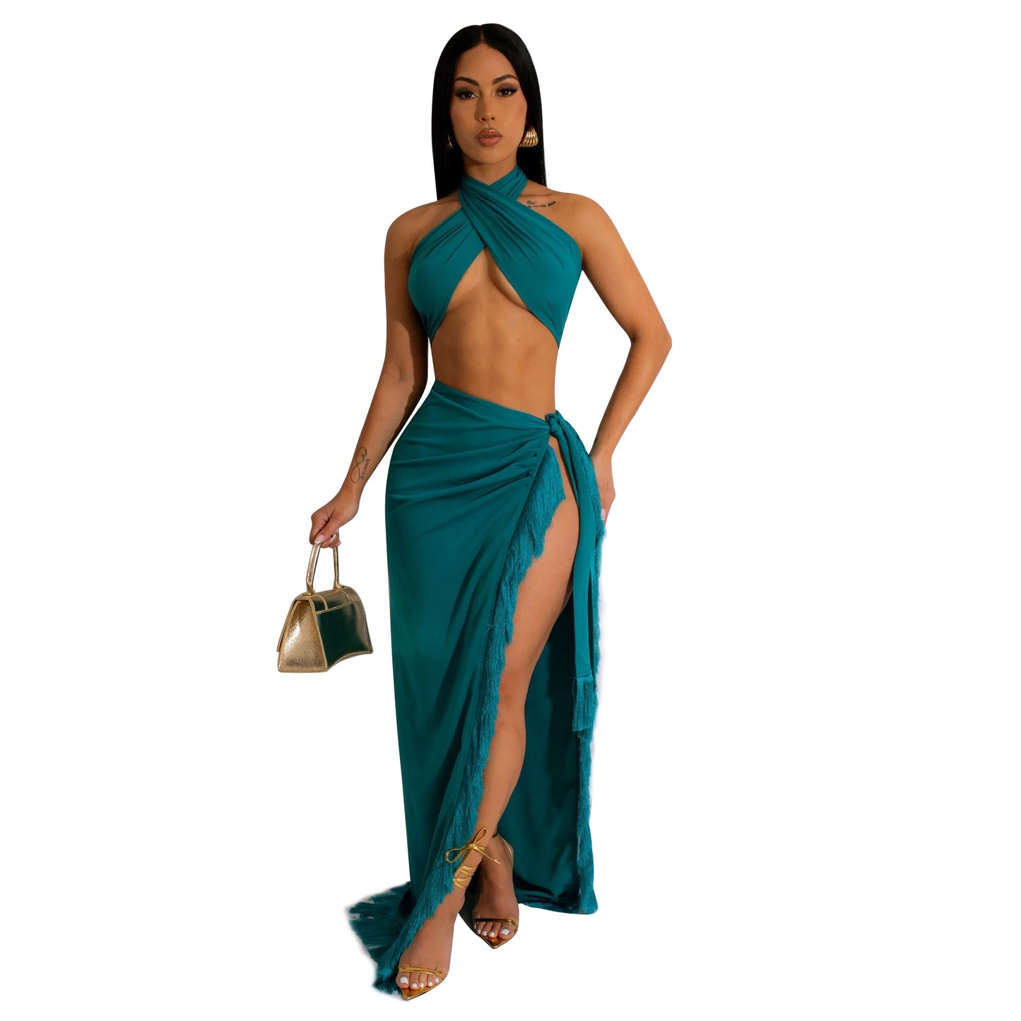 Women's Chest Wrap Tassel Two-piece Set