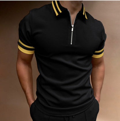 Zipper Stitching Men's Sports Polo Shirt