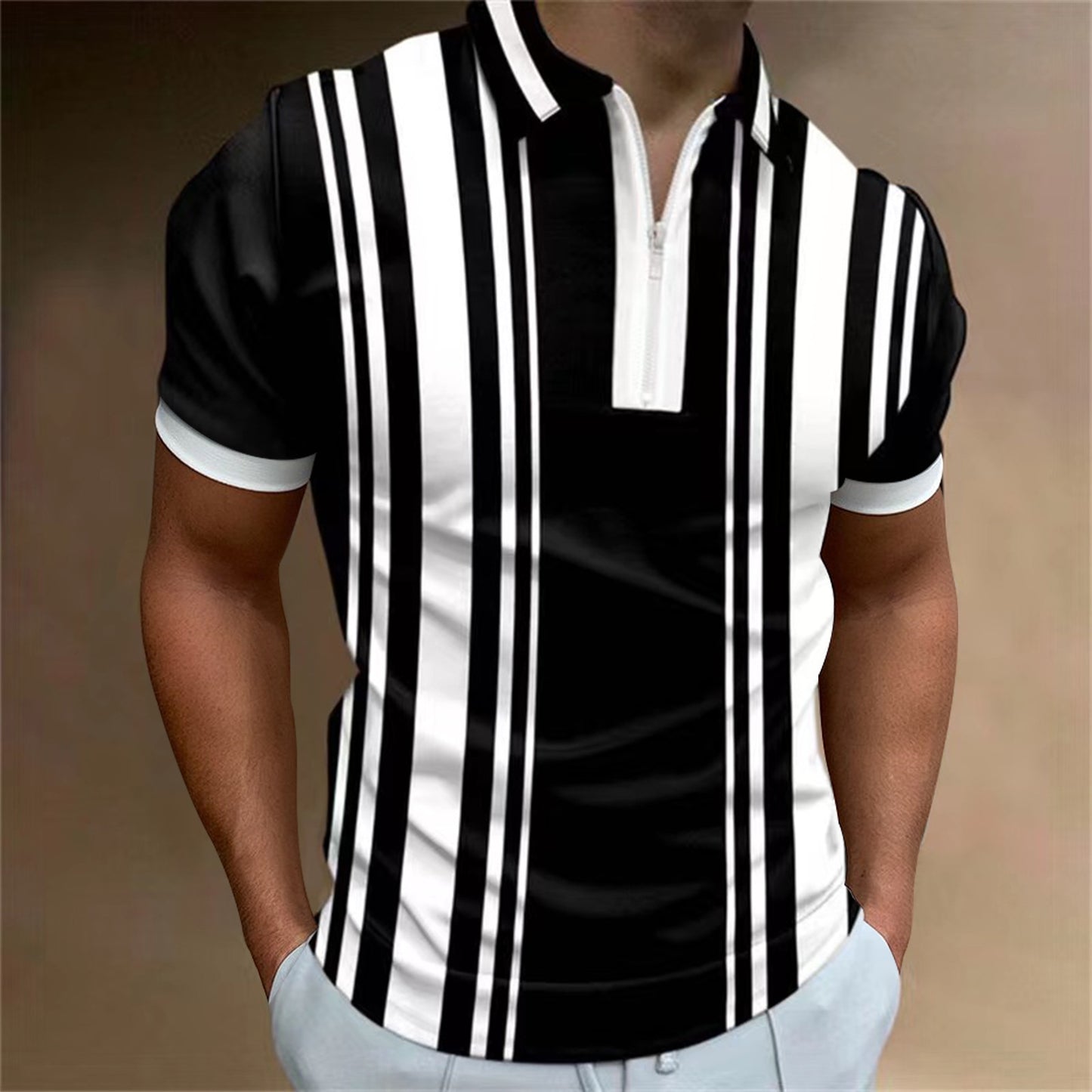 Men's 3D Digital Printing Zipper Polo Shirt Plus Size