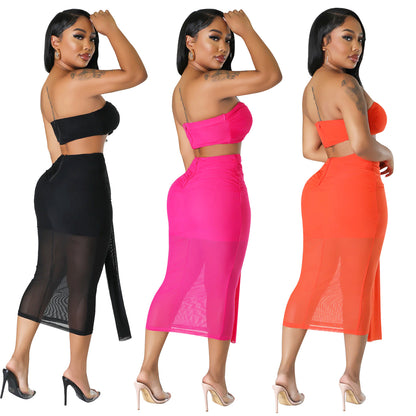 Women's Mesh Chest Wrap Two-piece Set