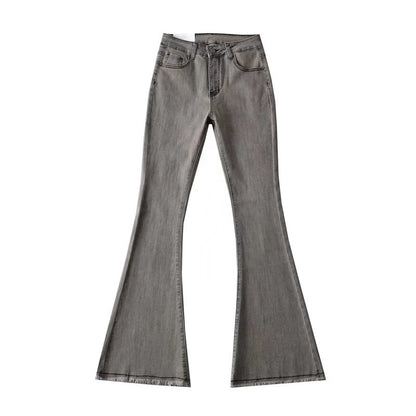 Autumn And Winter Fashion Small High Waist Raw Hem Jeans Retro Distressed Small Man Stretchy Wide-leg Slim Flare Pants