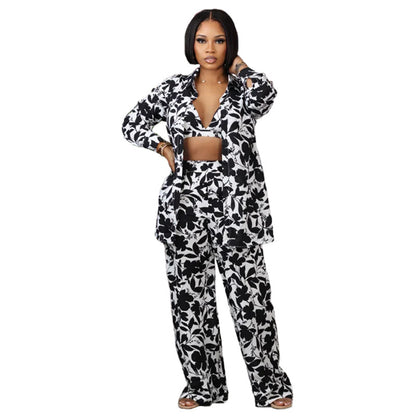 Women's Printed Trousers Three-piece Set Suit