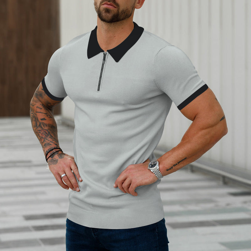 Men's Fashion Casual Patchwork Contrast Color Polo Shirt Short Sleeve