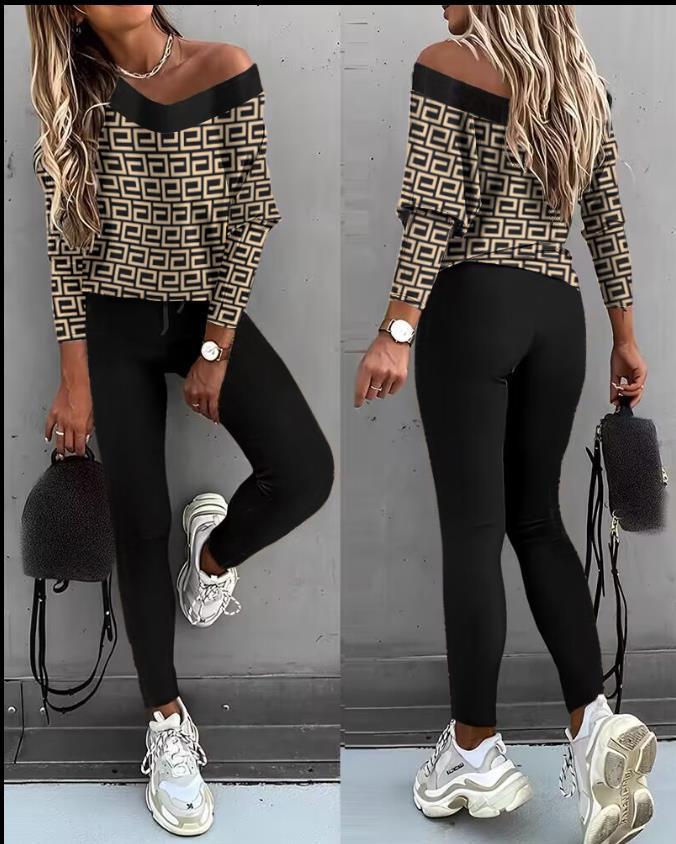 Women's Batwing Long Sleeve Trousers Fashion Two-piece Set