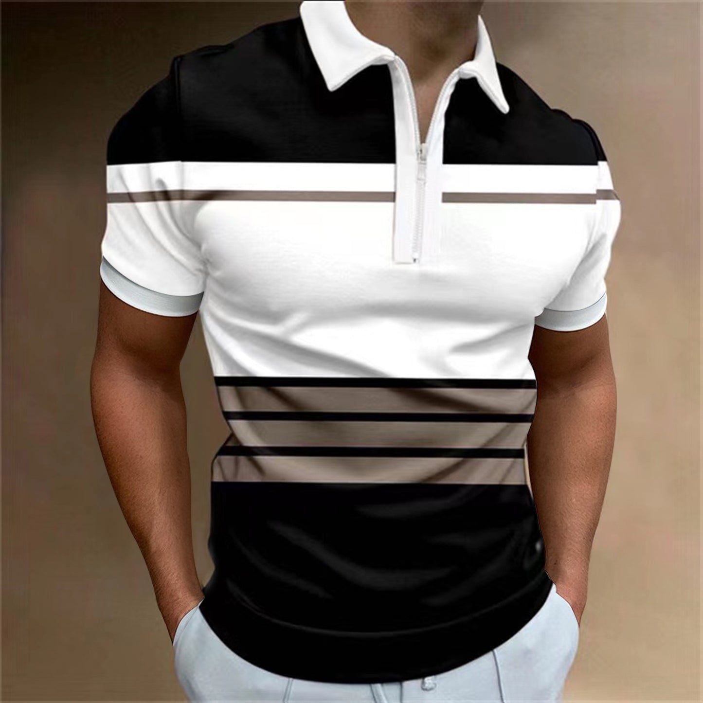 Men's 3D Digital Printing Zipper Polo Shirt Plus Size