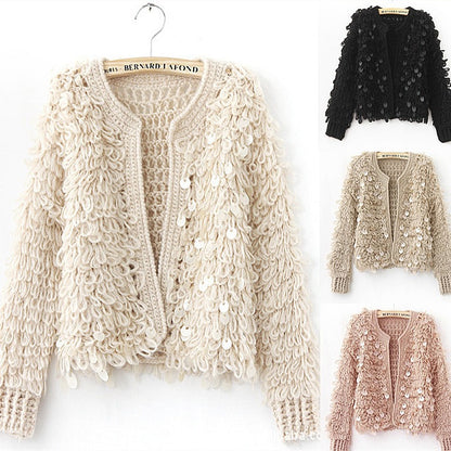 Sequined Mohair Short Sweater Cardigan Sweater