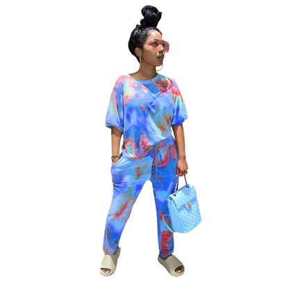 Women's Tie-dye Fashion Home Two-piece Suit