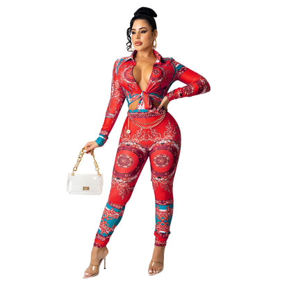 Women's Printed Tight Two-piece Suit