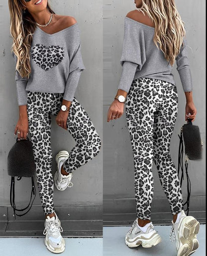 Women's Batwing Long Sleeve Trousers Fashion Two-piece Set