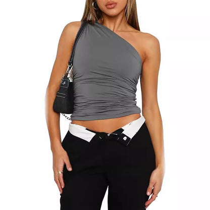 Women's Shoulder Sleeveless T-shirt Design Slim Top