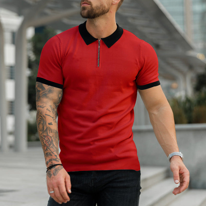 Men's Fashion Casual Patchwork Contrast Color Polo Shirt Short Sleeve