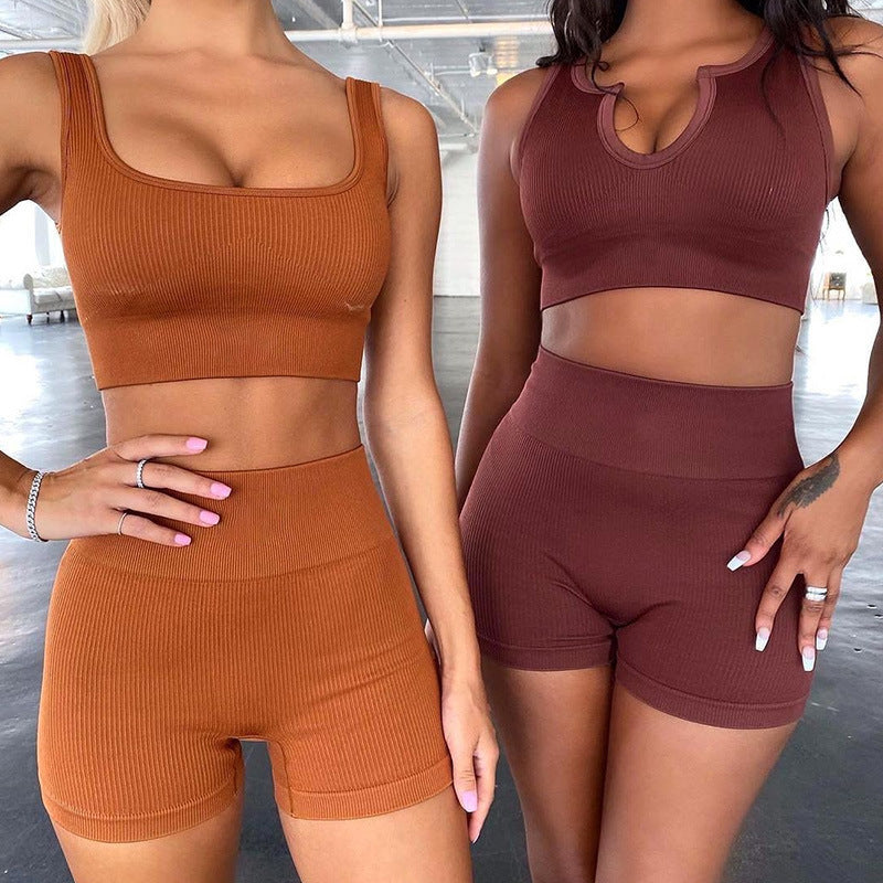 Women's Simple Solid Color Vest Shorts Sports Two-piece Set