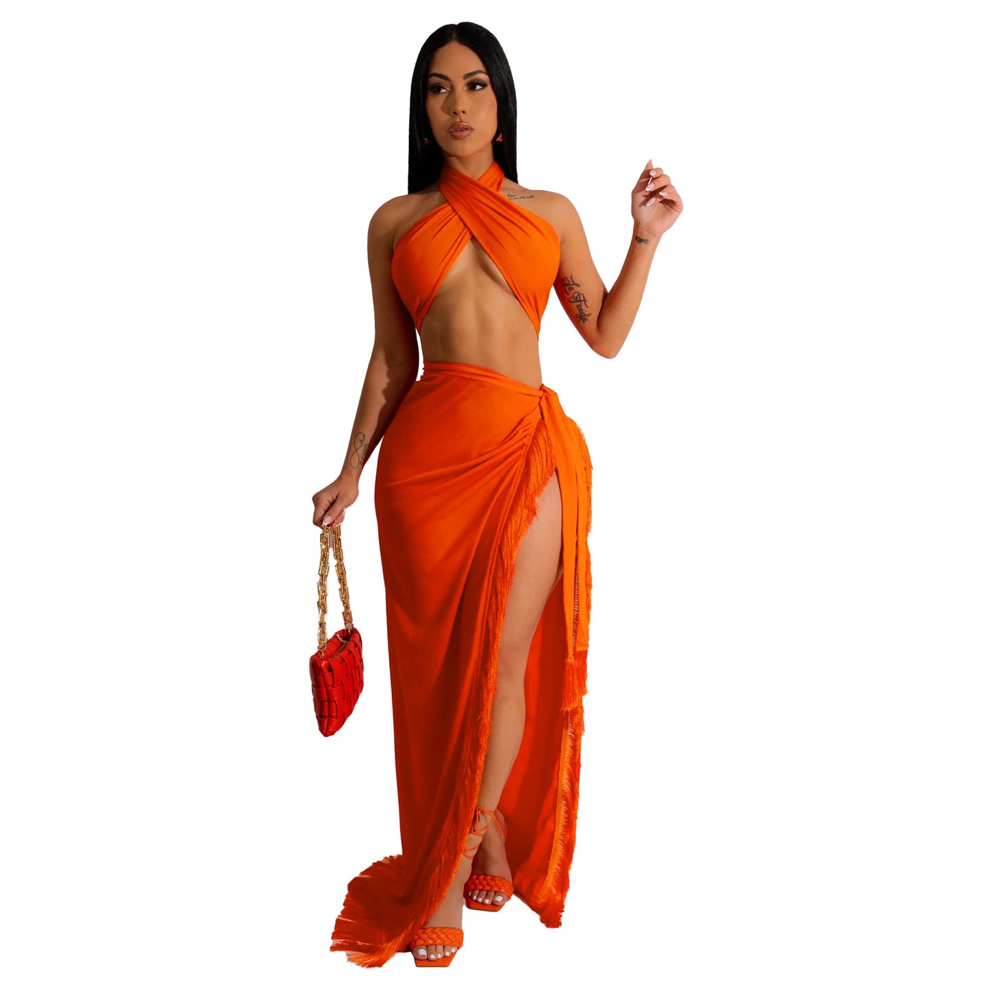 Women's Chest Wrap Tassel Two-piece Set