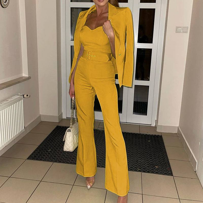 Women's Fashion Long Sleeve Small Suit Jumpsuit Two-piece Suit