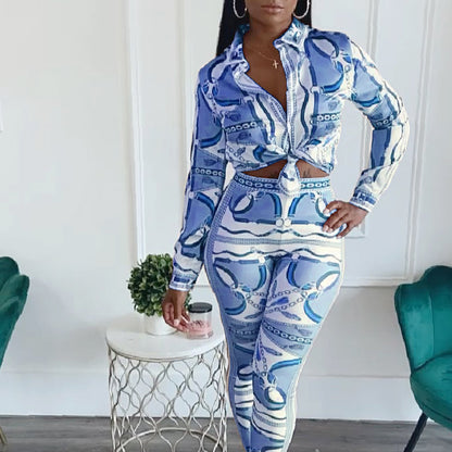 Women's Printed Long Sleeve Two-piece Suit