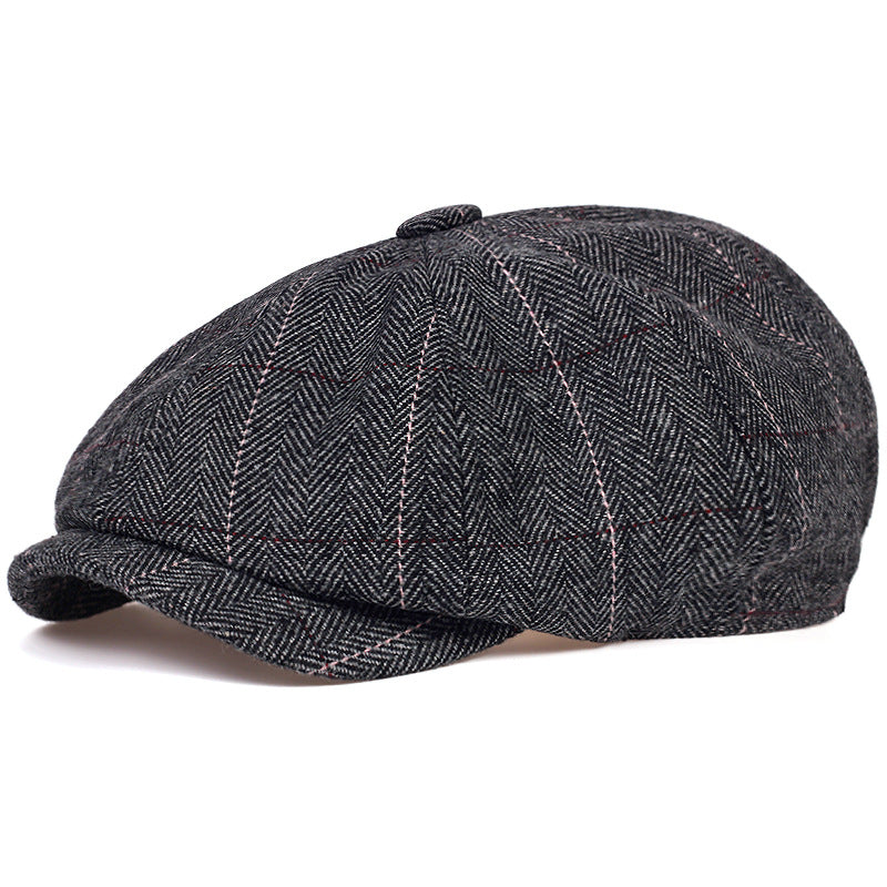 Autumn And Winter Woolen Octagonal Hat Plus Size Newsboy Cap