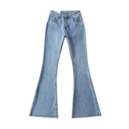 Autumn And Winter Fashion Small High Waist Raw Hem Jeans Retro Distressed Small Man Stretchy Wide-leg Slim Flare Pants