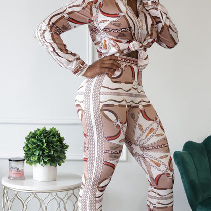 Women's Printed Long Sleeve Two-piece Suit