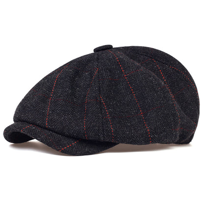 Autumn And Winter Woolen Octagonal Hat Plus Size Newsboy Cap