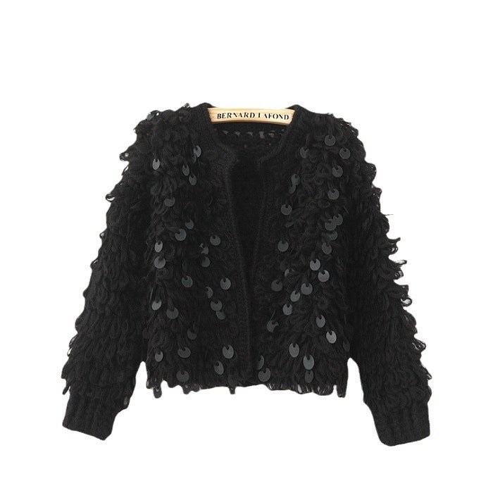 Sequined Mohair Short Sweater Cardigan Sweater