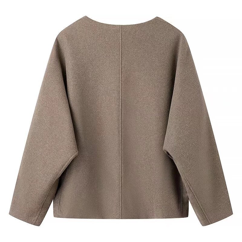 Women's Loose V-neck Woolen Coat