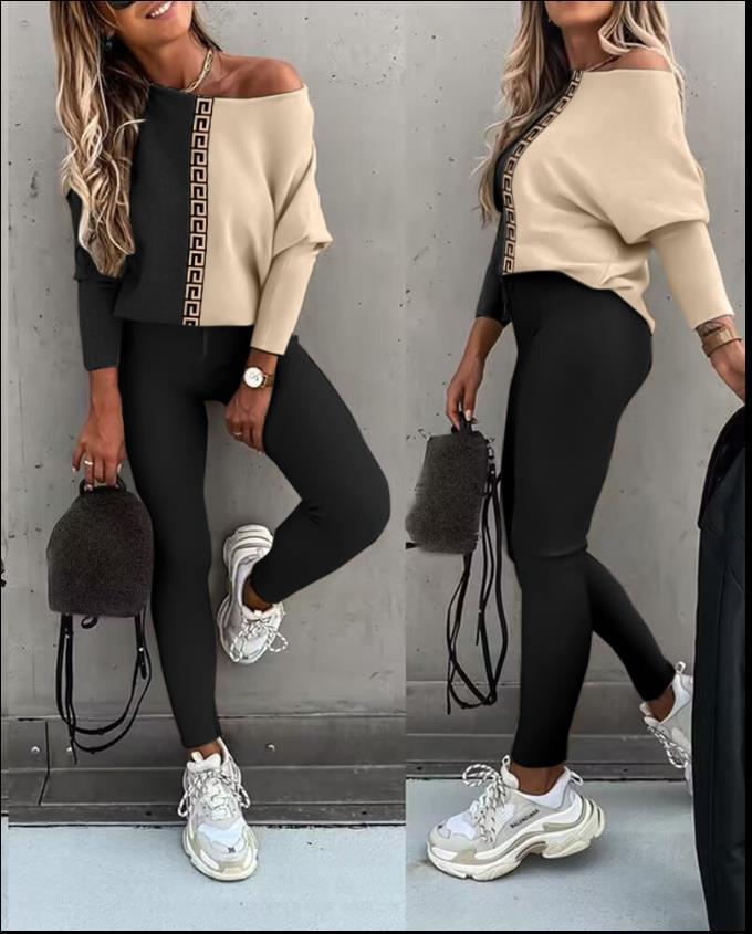 Women's Batwing Long Sleeve Trousers Fashion Two-piece Set