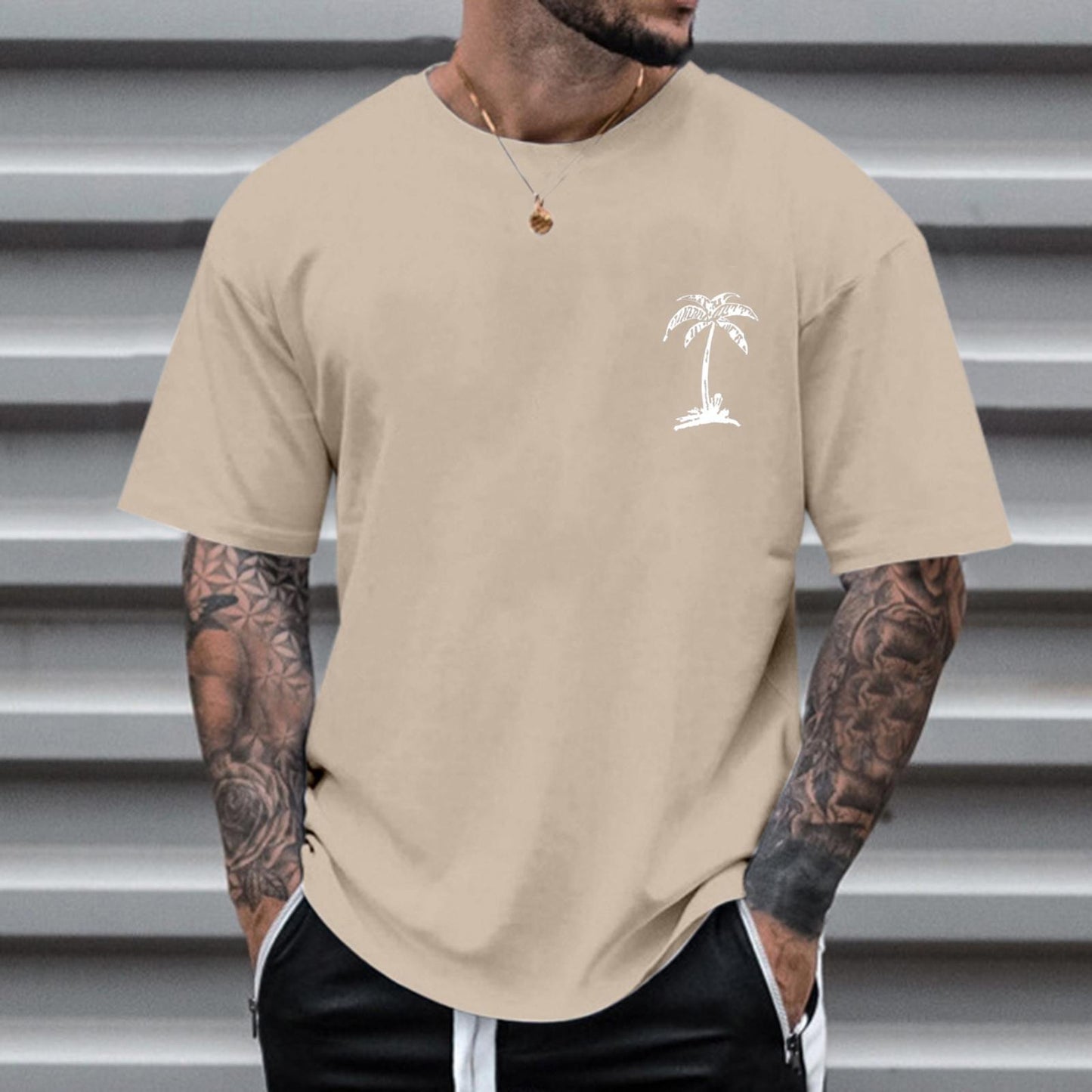 Men's Round Neck Printed Simple Pullover Short Sleeve T-shirt