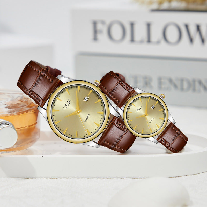 Couple's Simple Calendar Quartz Watch