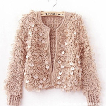 Sequined Mohair Short Sweater Cardigan Sweater