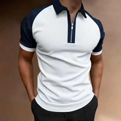 Color Matching Polo Shirt Zipper Men's Raglan Sleeve Top