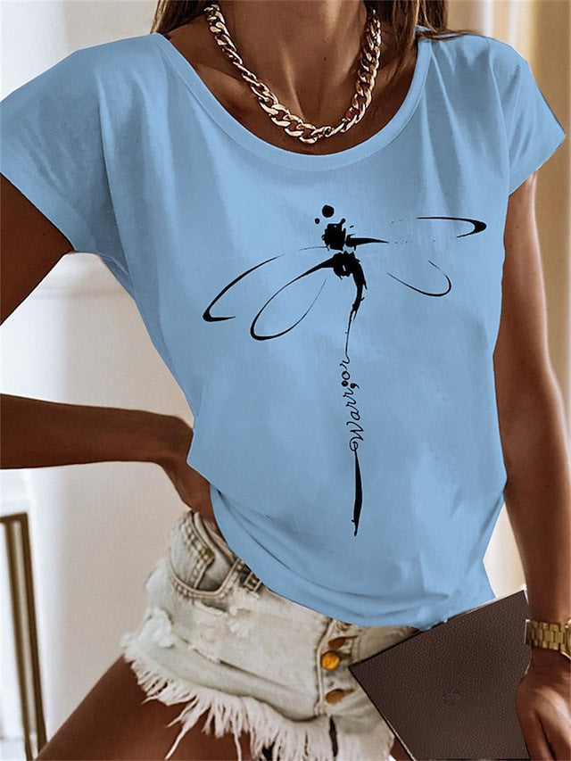 Women's Short-sleeved T-shirt Bamboo Dragonfly 3D Printing