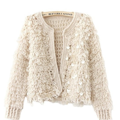 Sequined Mohair Short Sweater Cardigan Sweater