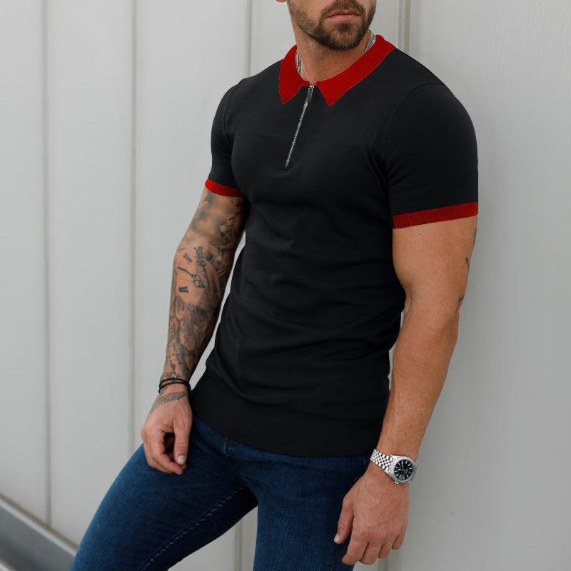 Men's Fashion Casual Patchwork Contrast Color Polo Shirt Short Sleeve