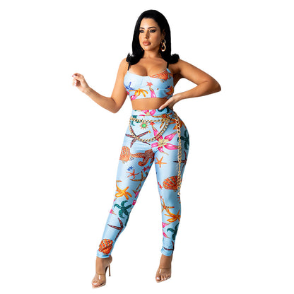 Skinny Print Pants Two-piece Set For Women