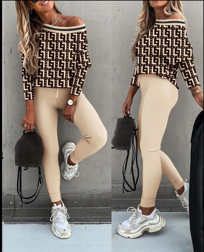 Women's Batwing Long Sleeve Trousers Fashion Two-piece Set