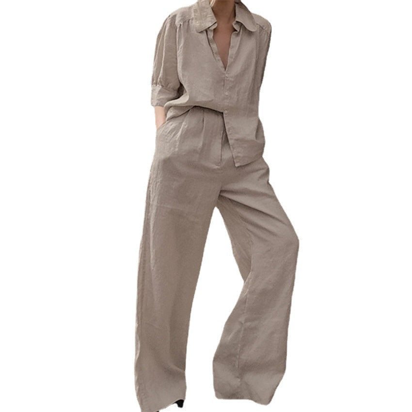 Loose And Comfortable Shirt Long Sleeve Wide-leg Pants Two-piece Set