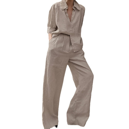 Loose And Comfortable Shirt Long Sleeve Wide-leg Pants Two-piece Set